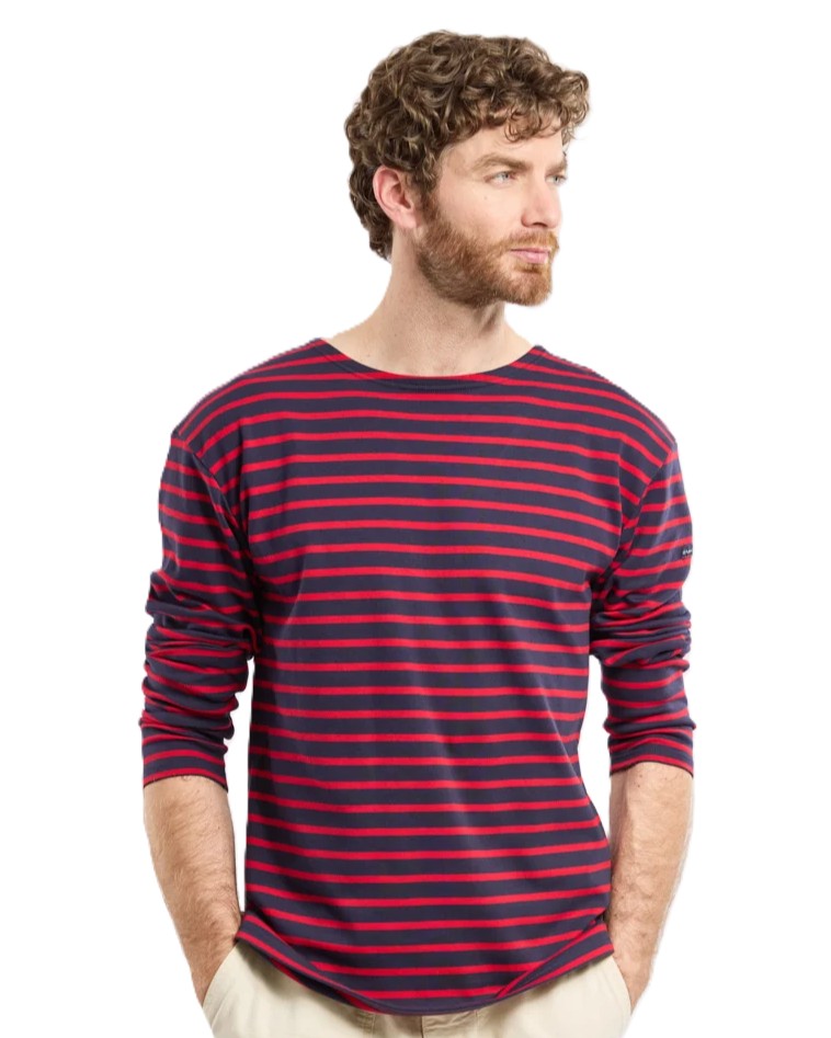 A Long Sleeve Breton Stripe Shirt in Red & Navy - Image 5
