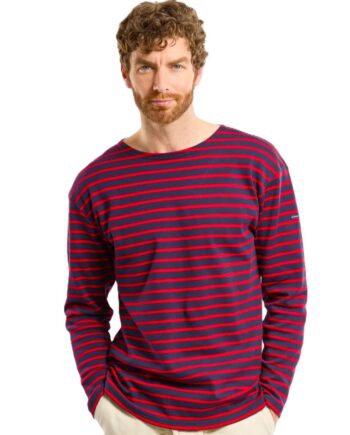 A Long Sleeve Breton Stripe Shirt in Red & Navy
