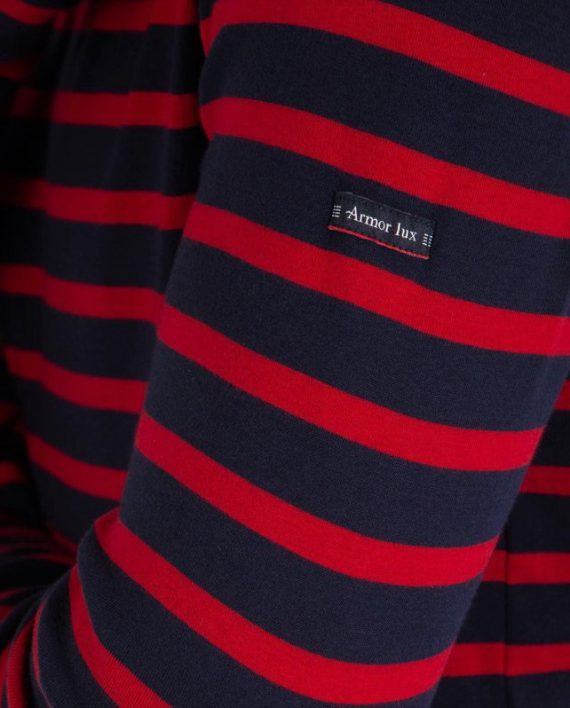 A Long Sleeve Breton Stripe Shirt in Red  & Navy - Image 3
