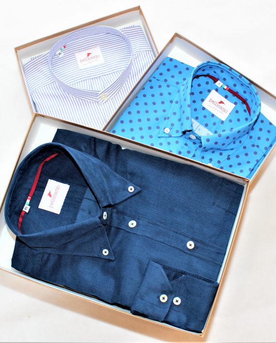 Men's Polka Dot Print Button Down Shirt in Azzurro & Navy Blue - Image 4