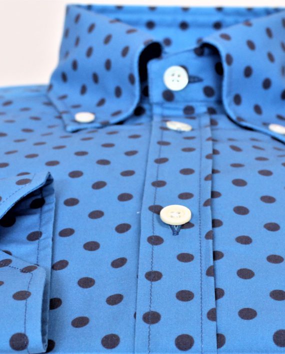 Men's Polka Dot Print Button Down Shirt in Azzurro & Navy Blue - Image 5