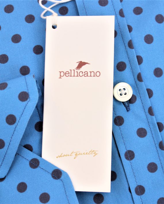 Men's Polka Dot Print Button Down Shirt in Azzurro & Navy Blue - Image 3