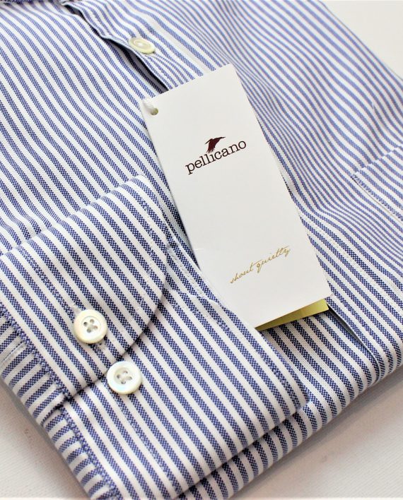 Men's Grandad Collar Stripe Oxford Shirt in Blue & White - Image 5