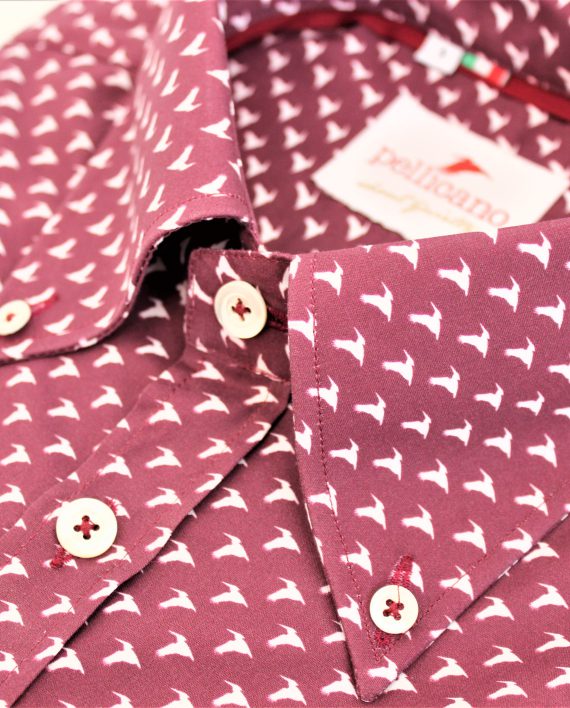 Men's Claret Button Down Shirt with Signature Print - Image 4