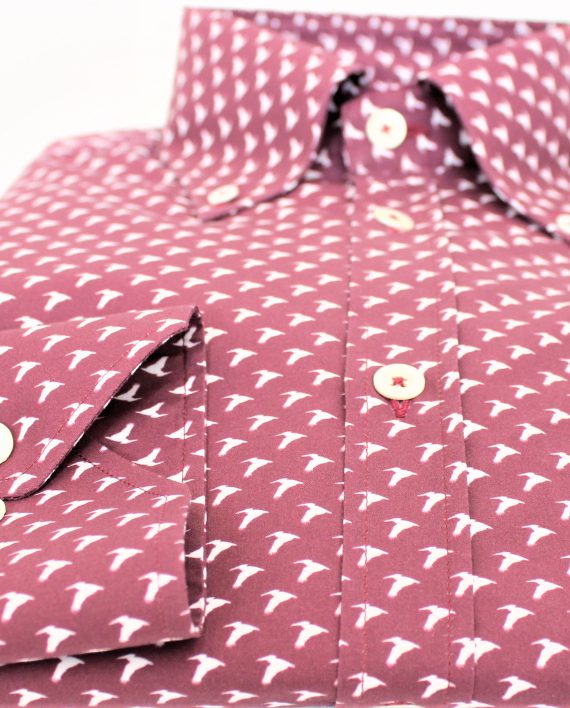 Men's Claret Button Down Shirt with Signature Print - Image 3