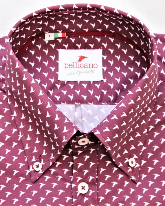 Men's Claret Button Down Shirt with Signature Print - Image 6