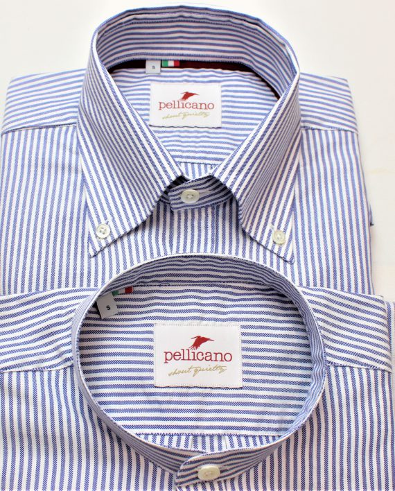 Men's Grandad Collar Stripe Oxford Shirt in Blue & White - Image 7