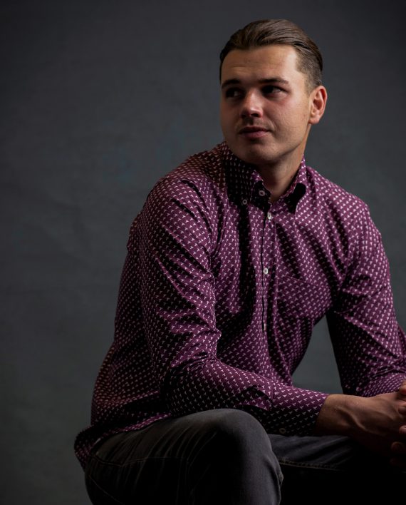 Men's Claret Button Down Shirt with Signature Print