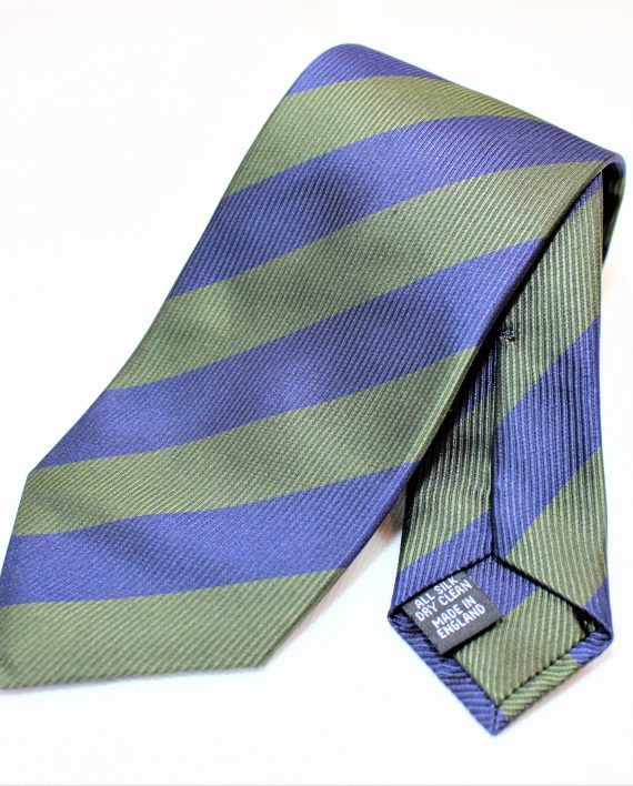 Silk Woven Stripe Repp Tie in Navy & Green
