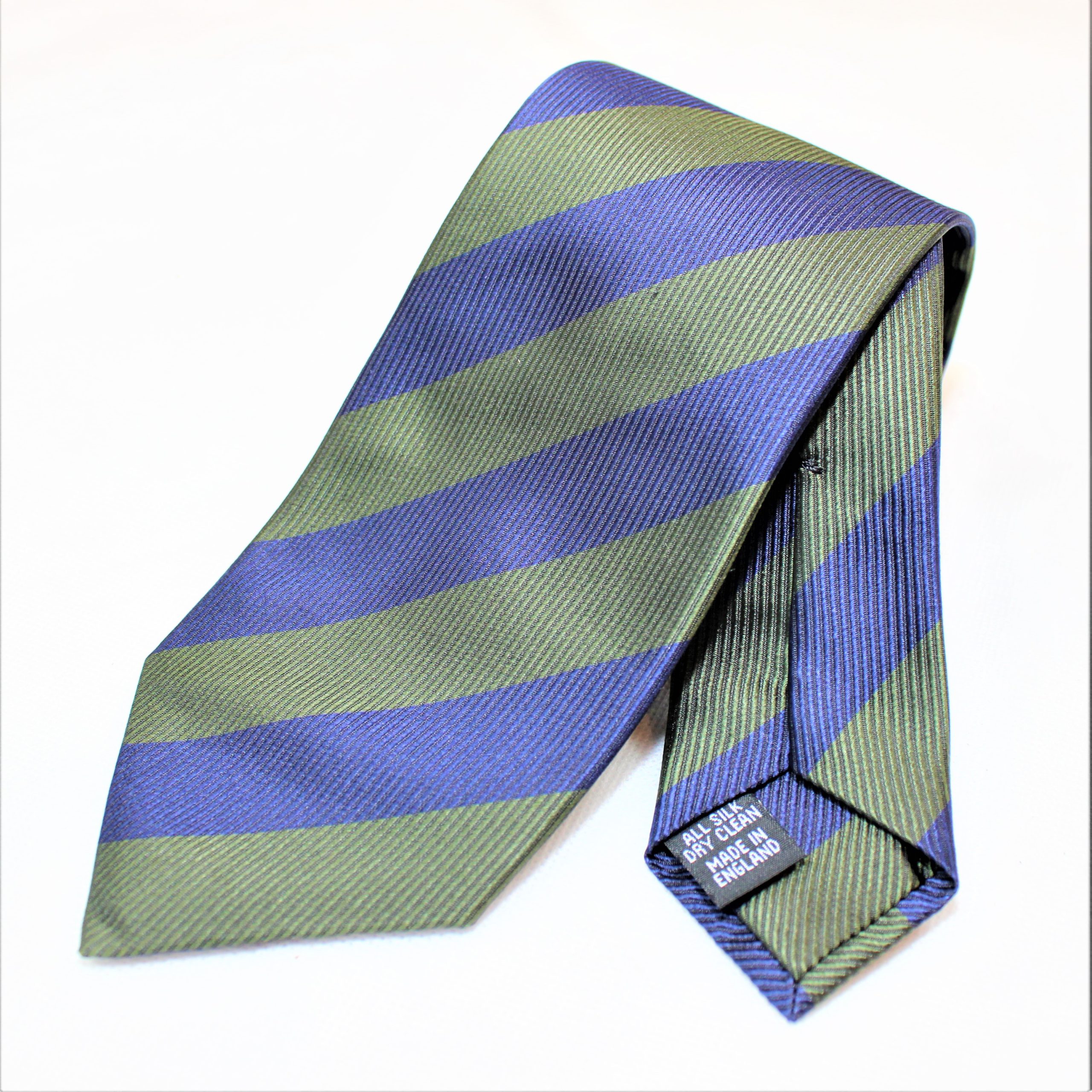 Silk Woven Stripe Repp Tie in Navy & Green - Pellicano Menswear