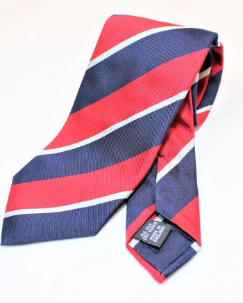 Silk Woven Stripe Repp Tie in Red, Navy & Steel Blue