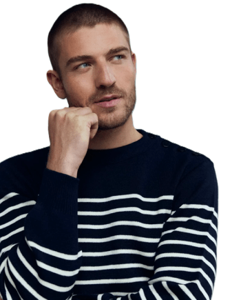 A Merino Wool Breton Stripe Sweater in Navy & White