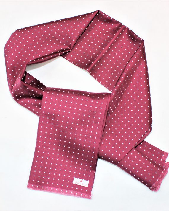 Polka Dot Scarf in Burgundy & White Printed Silk - Image 7