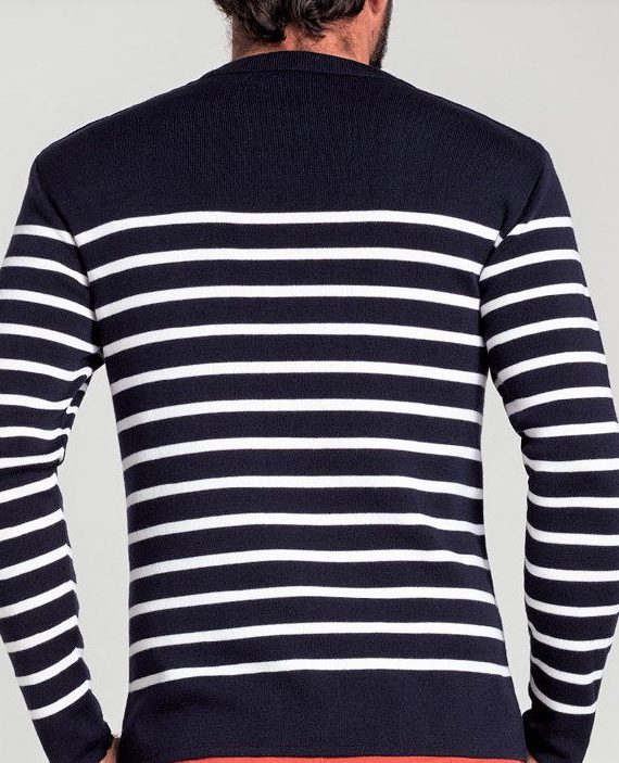 A Merino Wool Breton Stripe Sweater in Navy & White - Image 5