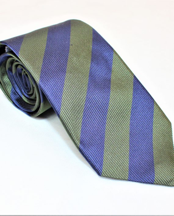 Silk Woven Stripe Repp Tie in Navy & Green - Image 4