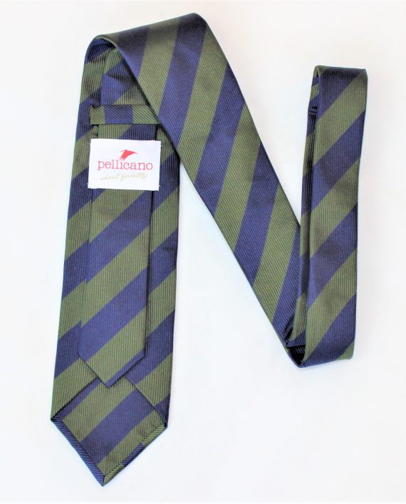 Silk Woven Stripe Repp Tie in Navy & Green - Image 2