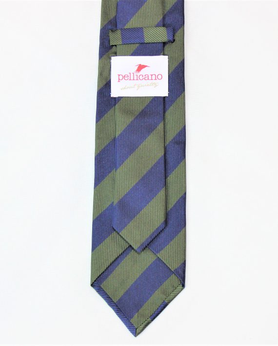 Silk Woven Stripe Repp Tie in Navy & Green - Image 7