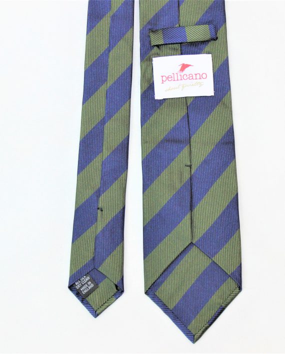 Silk Woven Stripe Repp Tie in Navy & Green - Image 6