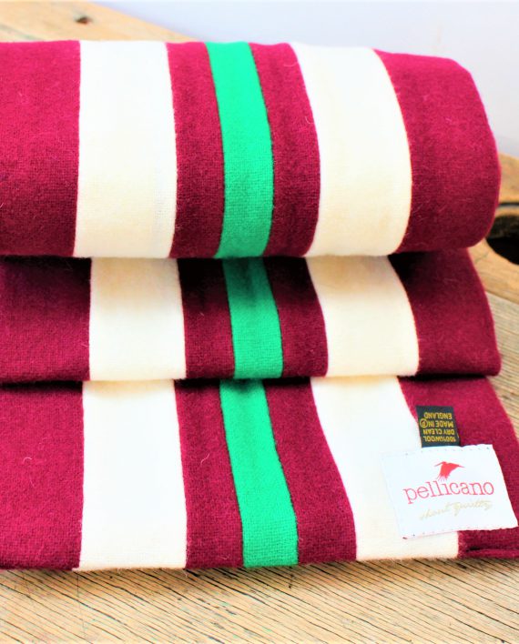 College Scarf in Claret & Green Saxony Wool - Image 7