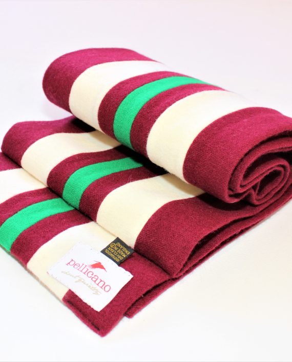 College Scarf in Claret & Green Saxony Wool - Image 3