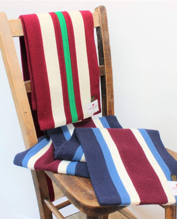College Scarf in Claret & Green Saxony Wool - Image 4