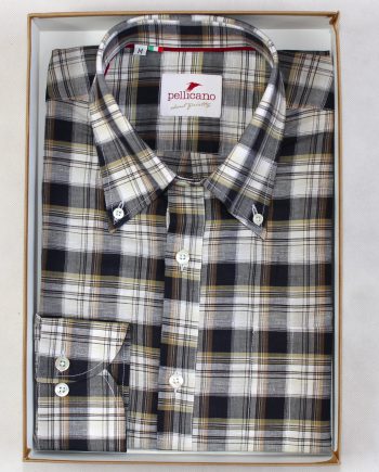 Men's Madras Check Popover Shirt in Blue & Brown