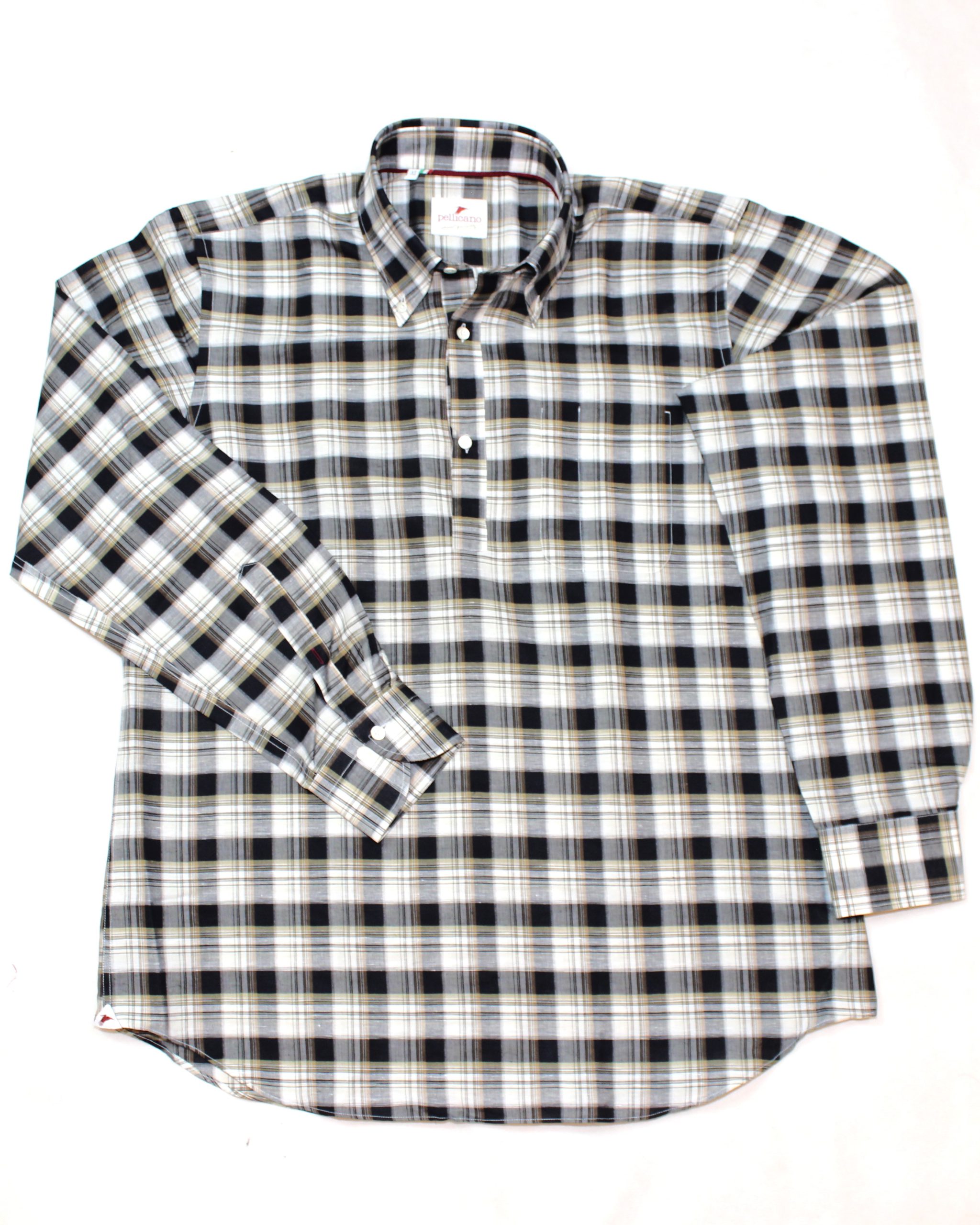 Men's Madras Check Popover Shirt in Blue & Brown - Pellicano Menswear