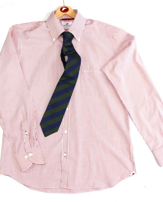 Men's Stripe Oxford Button Down Shirt in Red & White - Image 8