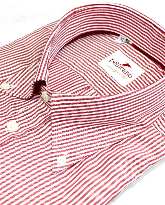Men's Stripe Oxford Button Down Shirt in Red & White - Image 2