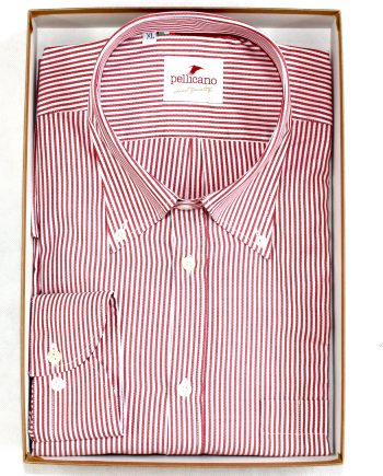 A Men's Stripe Oxford Button Down Shirt in Red & White