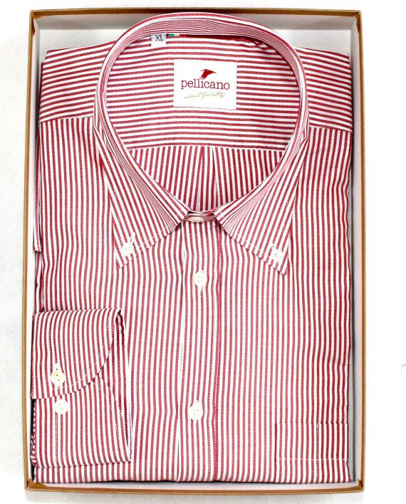 Men's Stripe Oxford Button Down Shirt in Red & White