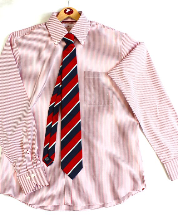 Men's Stripe Oxford Button Down Shirt in Red & White - Image 7