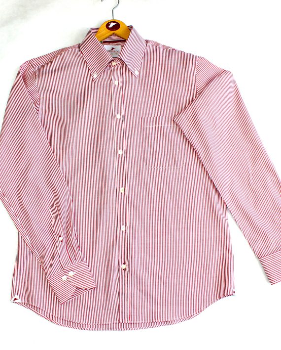 Men's Stripe Oxford Button Down Shirt in Red & White - Image 9