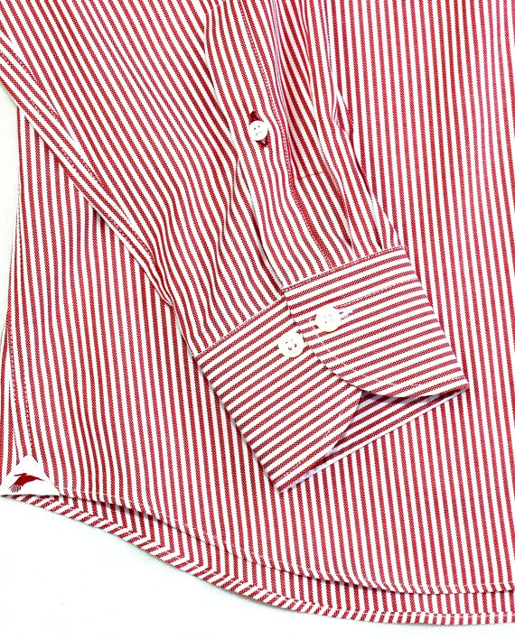 Men's Stripe Oxford Button Down Shirt in Red & White - Image 4