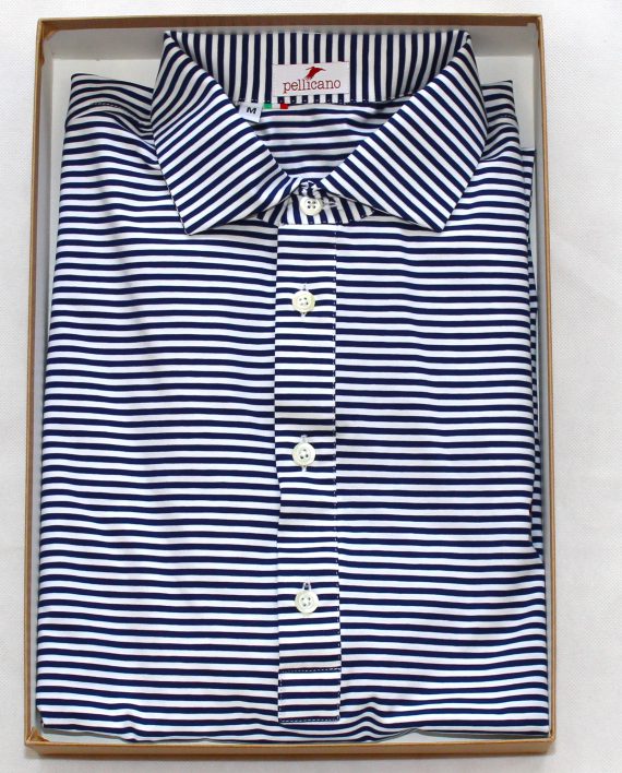 Men's Short Sleeve Popover Shirt in Blue & White Stripes - Image 4