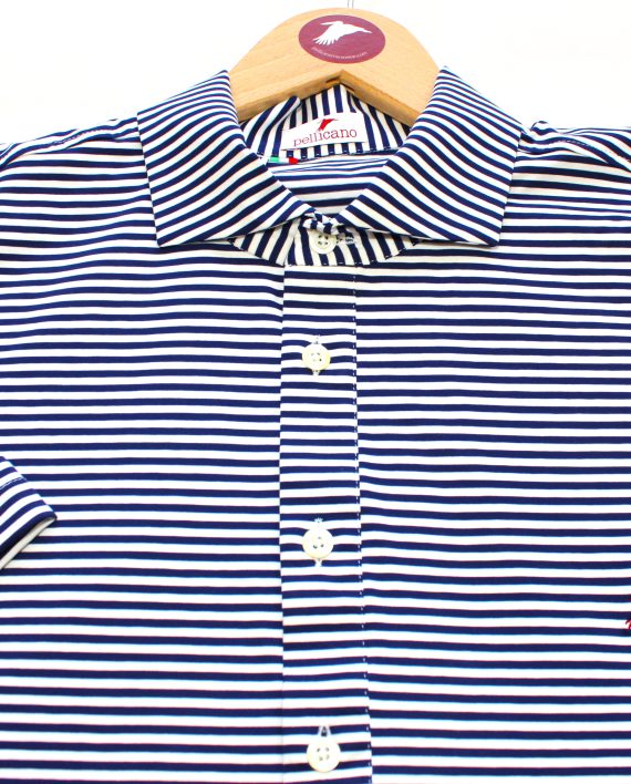 Men's Short Sleeve Popover Shirt in Blue & White Stripes - Image 3