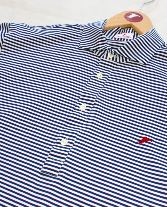 Men's Short Sleeve Popover Shirt in Blue & White Stripes - Image 2