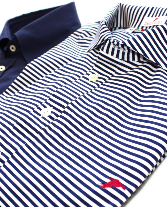 Men's Short Sleeve Popover Shirt in Blue & White Stripes - Image 5