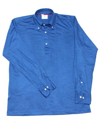 A Men's Blue Merino Wool Popover Over Shirt