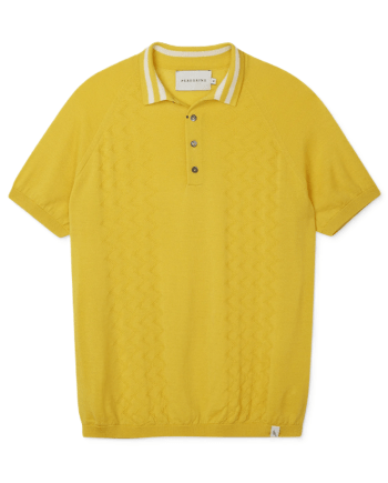 A Short Sleeve Textured Merino Wool Polo Shirt in Yellow