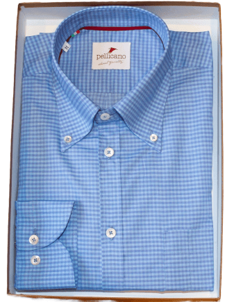 A Men's Gingham Check Poplin Shirt in Sky & Blue