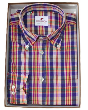 A Men's Madras Check Button Down Shirt in Purple
