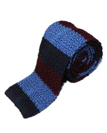 Striped Silk Knitted Tie in Navy & Burgundy