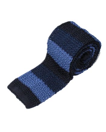 A Striped Silk Knitted Tie in Blue & Navy