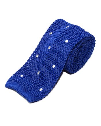 Polka Dot Silk Knitted Tie in Blue with White Dots