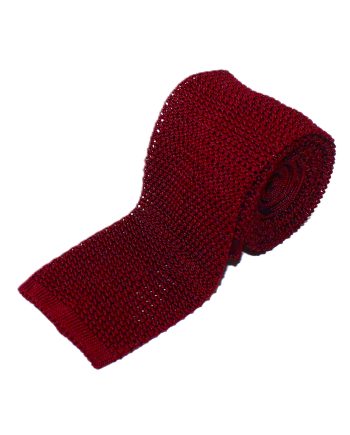 Plain Silk Knitted Tie in Burgundy