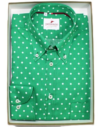 A Men's Polka Dot Print Button Down Shirt in Pea Green & White