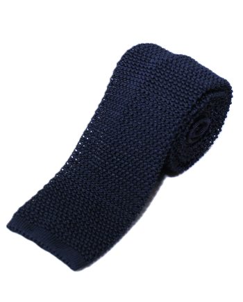 Plain Silk Knitted Tie in Navy Blue