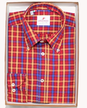 A Men's Madras Check Button Down Shirt in Orange