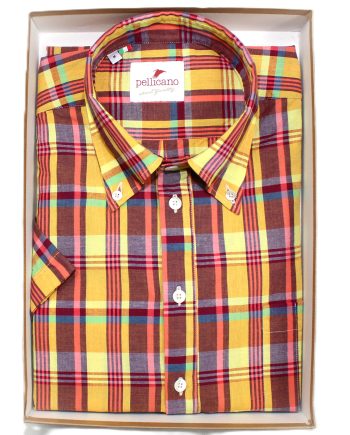 Men's Madras Check Short Sleeve Popover Shirt in Yellow